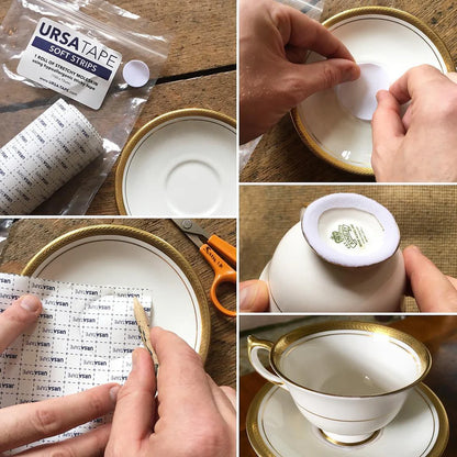 URSA tape rolls and adhesive strip pieces, with packaged roll materials