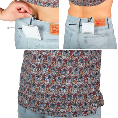 Belt pouch worn on waistband with small zip pouch detail and hanging clip