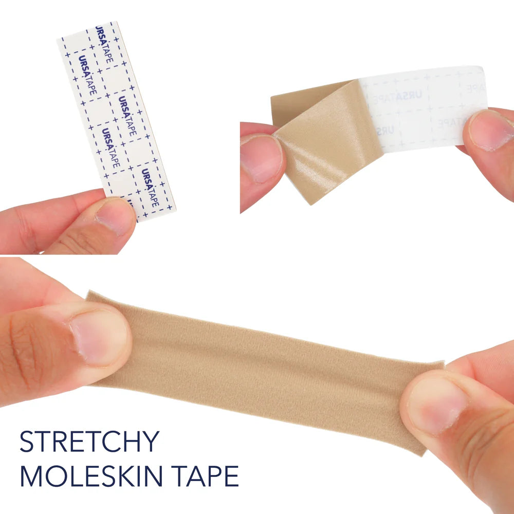Beige stretchy moleskin tape strip with backing card