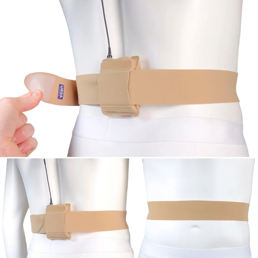 Beige URSA belt worn on waist with one fabric pouch and cord attachment