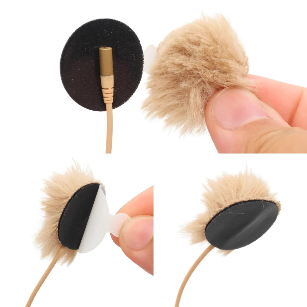 Pair of fur circle wind covers with low-profile sticky backs and plush tips