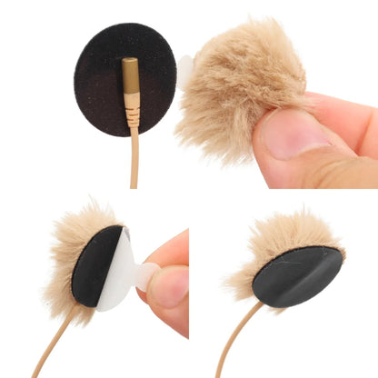 Pair of fur circle wind covers with low-profile sticky backs and plush tips
