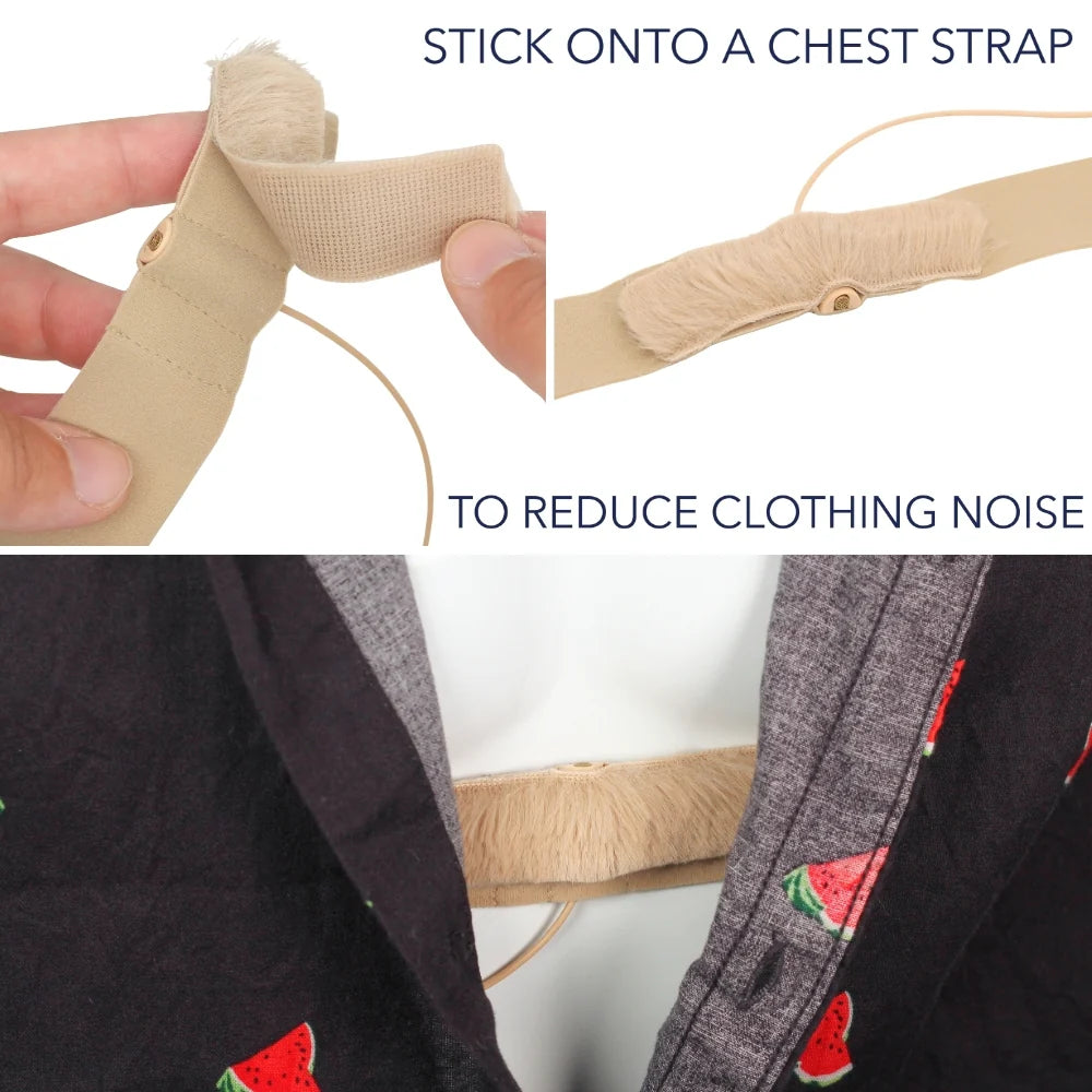Beige furry adhesive strip for chest straps, reduces clothing noise