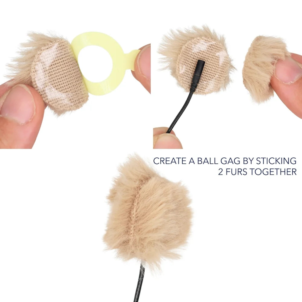 Beige fuzzy covers on stick tip, pressed together into a ball shape