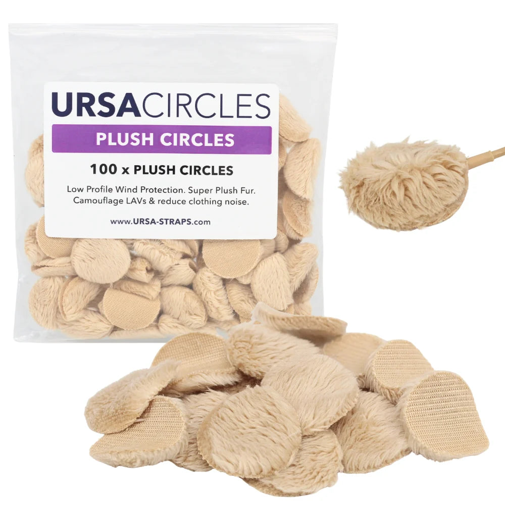 Beige plush circle wind protection pieces, 100-pack in clear bag