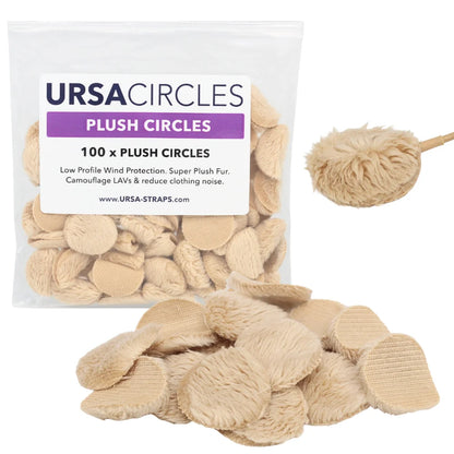 Beige plush circle wind protection pieces, 100-pack in clear bag