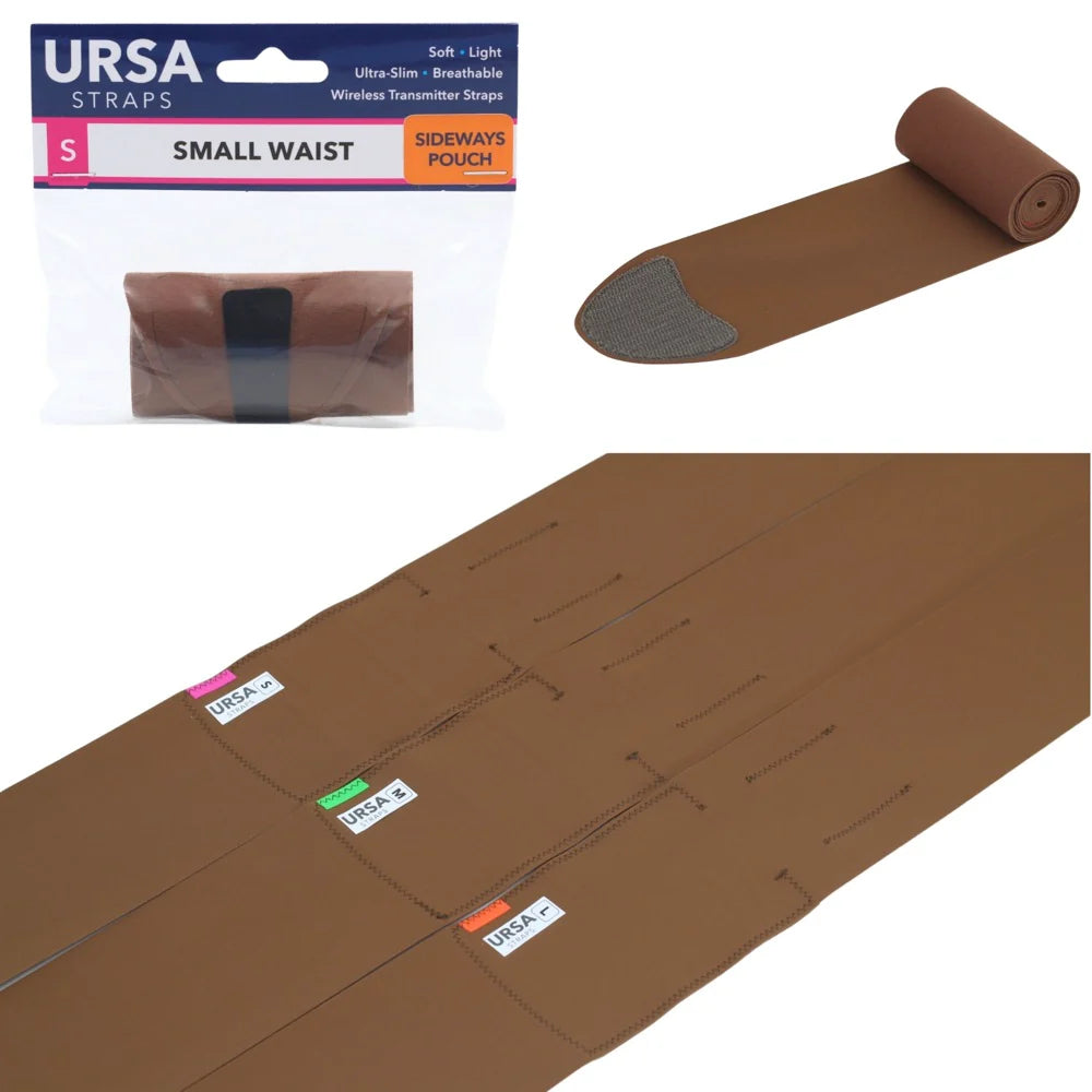 Caramel brown waist strap with side pouch fabric roll and flat layout