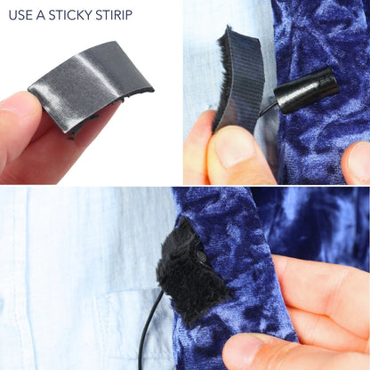Gray and black plush tangle patches with sticky backing for fabric attachment