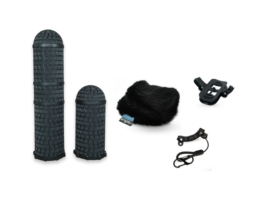 Windshield kit with dark covers, clip mount, and black fur windscreen