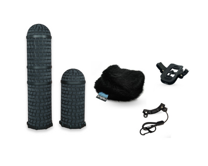 Windshield kit with dark covers, clip mount, and black fur windscreen