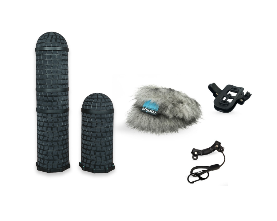 Windshield kit with dark covers, clip mount, and light gray fur windscreen