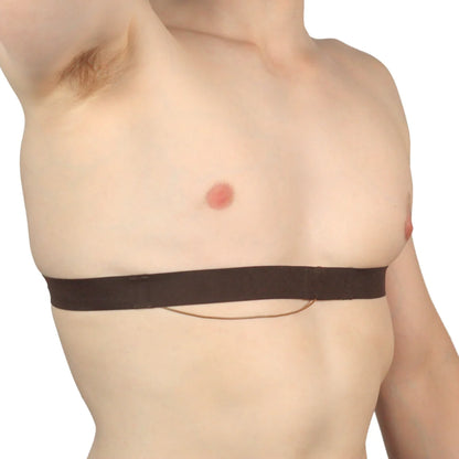 Dark brown chest strap with wide band, worn around the upper torso