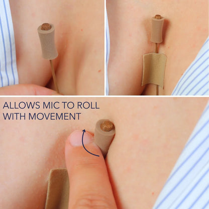 Caramel brown foam mic sleeves shown on a small microphone attachment