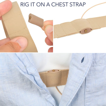 Caramel mini foam mount attached to a chest strap with round brass-colored fastener