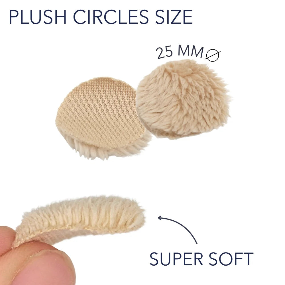 Beige plush circle short-fur wind protector pair, 25 mm diameter