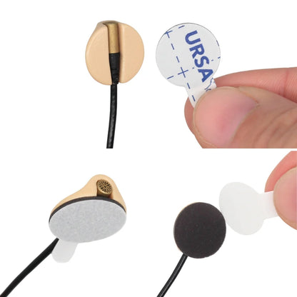 Hand holding a round mini sticky circle with gray felt pad and white backing