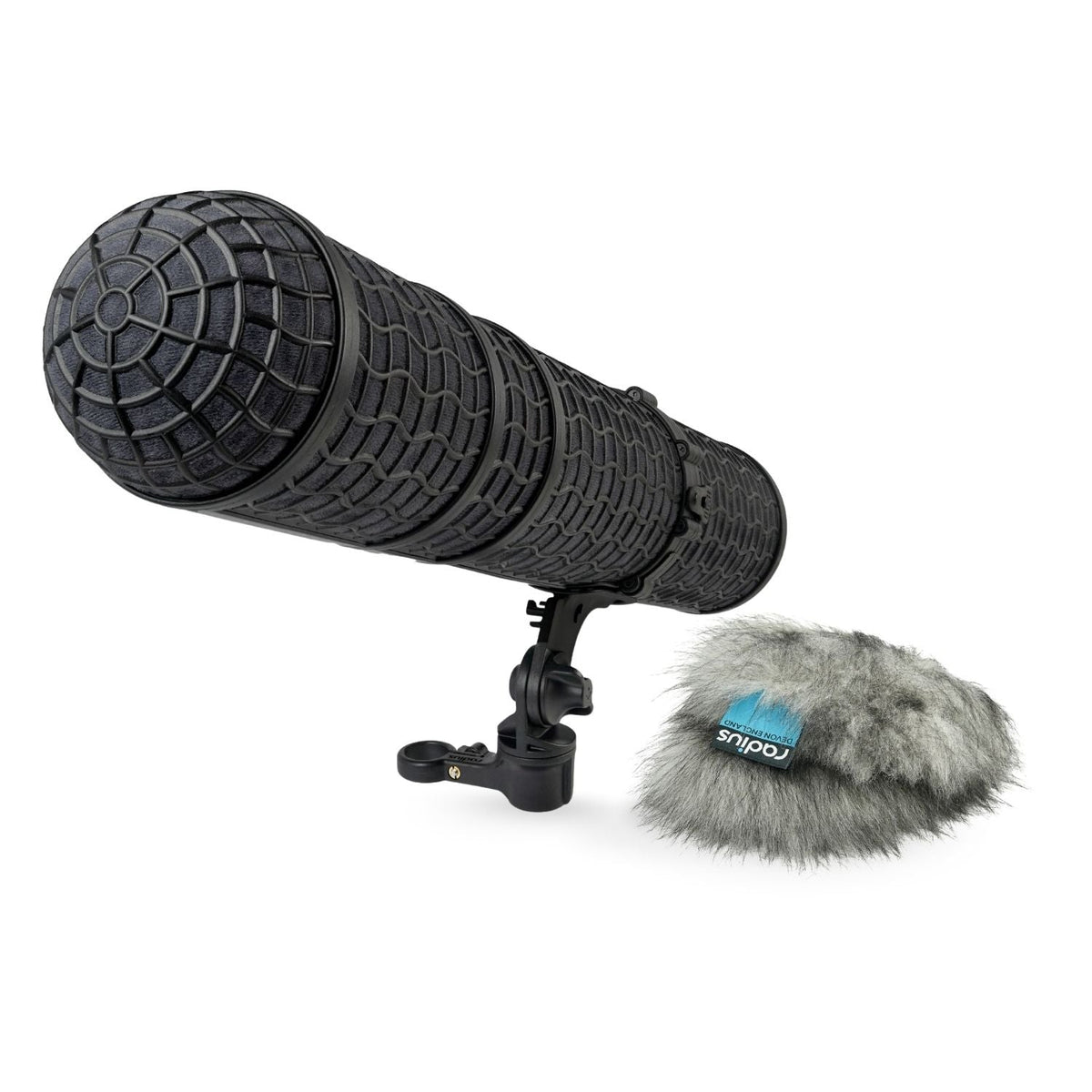 Windshield kit with black textured windscreen, shock mount, and black fur cover