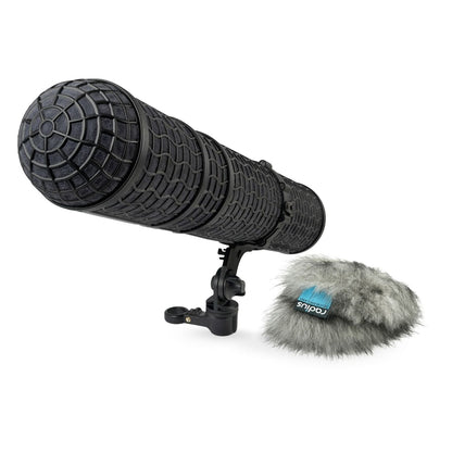 Windshield kit with black textured windscreen, shock mount, and black fur cover