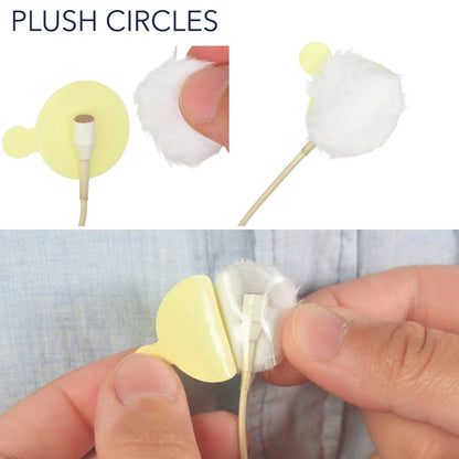 Yellow plush circles with stick applicators for attaching to surfaces