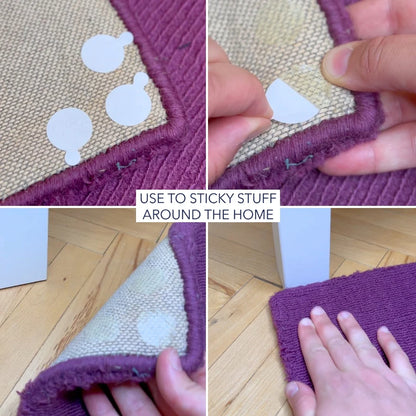 White sticky circles pressed onto a purple fabric edge for home fixing