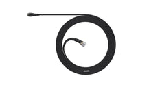 Miniature lavalier microphone with coiled black cable and small metal connector