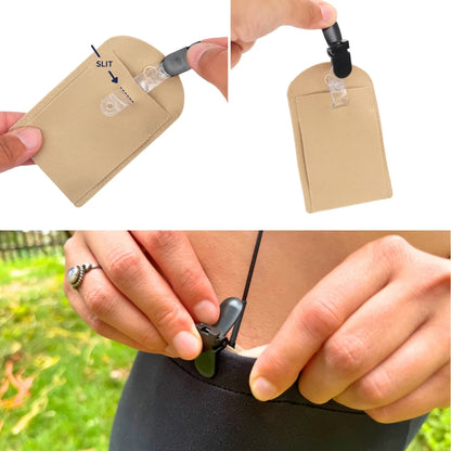 Tan performance pouch with belt clip slit and round eyelet