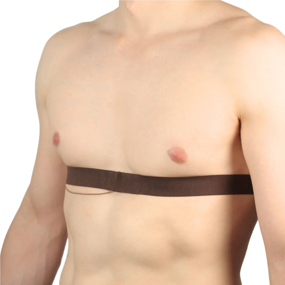 Dark chest strap with wide band, worn across the chest area