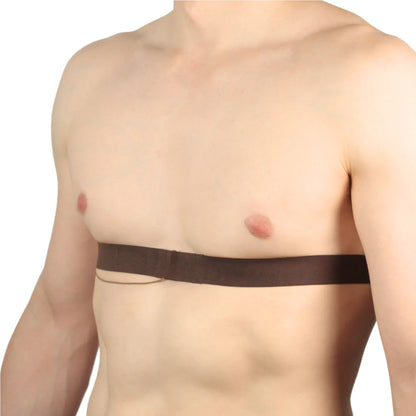 Dark chest strap with wide band, worn across the chest area