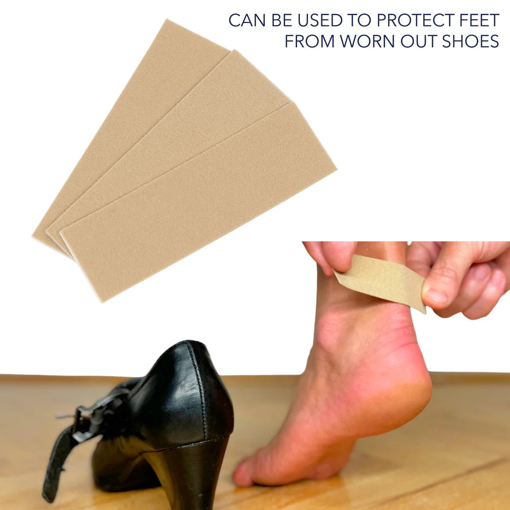 Beige URSA tape strips being placed on a shoe to protect feet