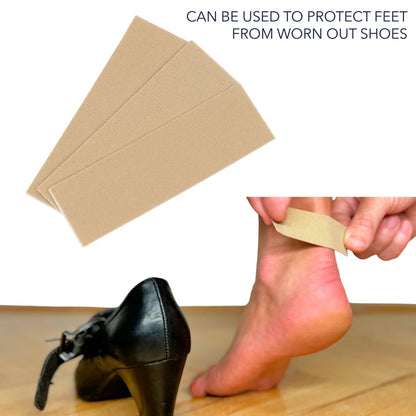 Beige URSA tape strips being placed on a shoe to protect feet