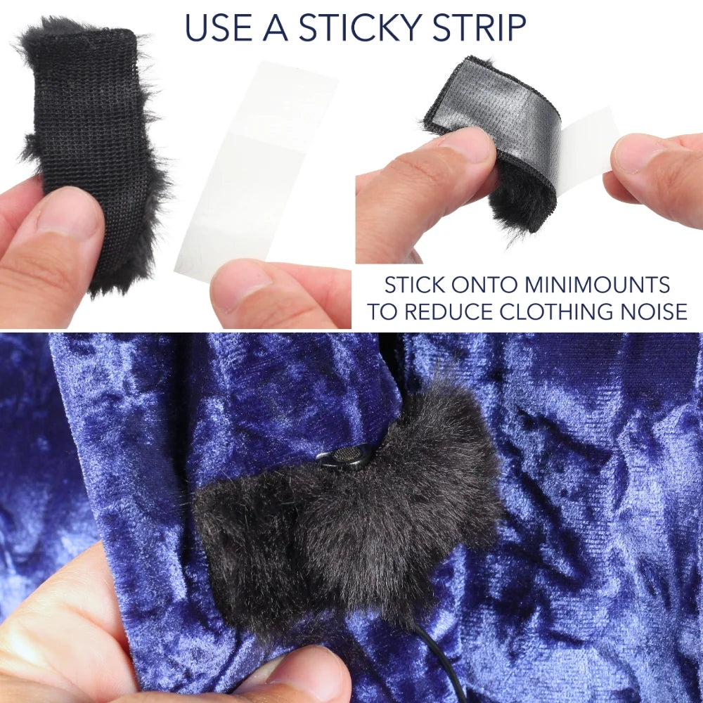 Black fur tangle strip with adhesive backing, applied to dark fabric