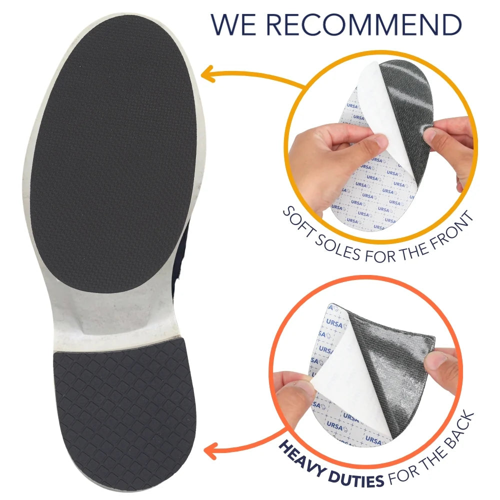 Shoe sole inserts with gray top and textured tread for soft or heavy use