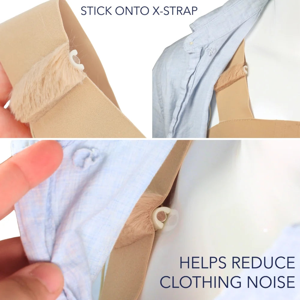 Beige fur sticky strip stuck to a shirt collar and placket