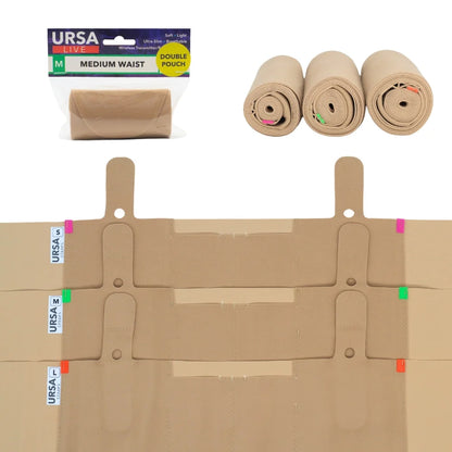 Beige double pouch waist strap rolls and packaged pouch set