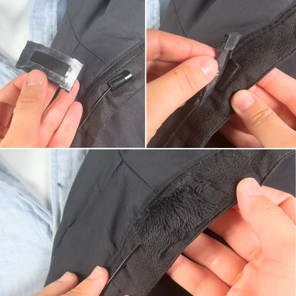 Black plush tangle strip with an attachment clip and adjustable seam fit