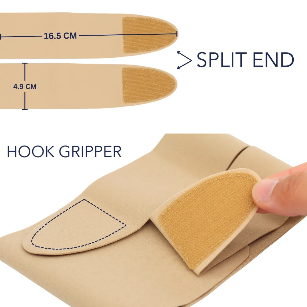 Ankle/calf strap with hook gripper, split end, tan