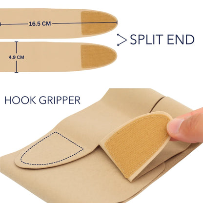 Ankle/calf strap with hook gripper, split end, tan
