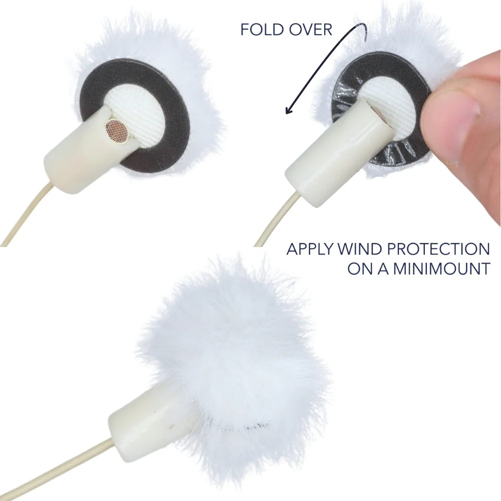 White adhesive ring over foam base with fold-over fur wind protection