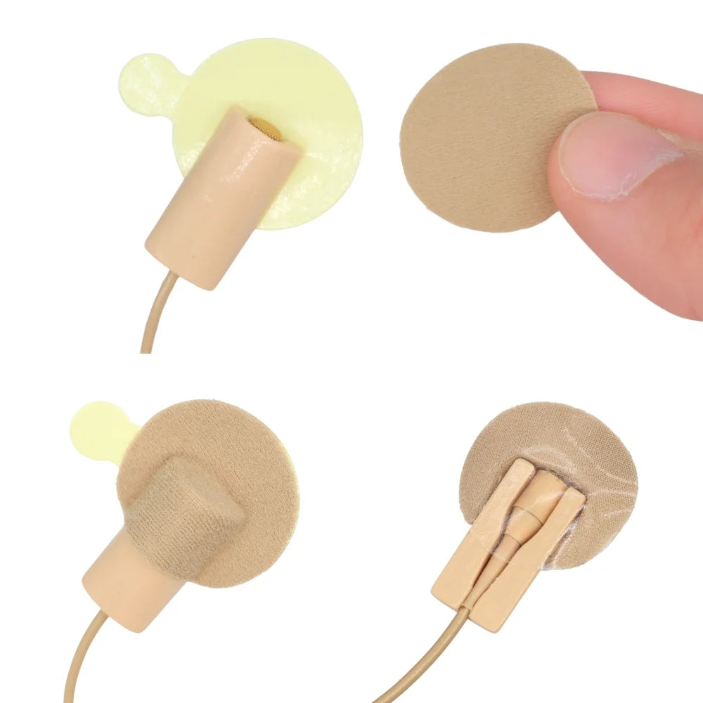 Set of fabric adhesive circles on sticks in light yellow and beige tones