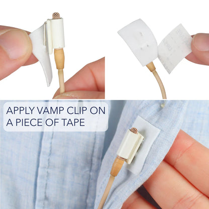 Beige URSA soft tape strips with adhesive backing, held near cloth seam