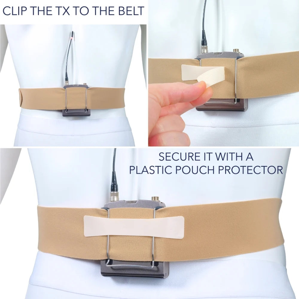 Beige URSA belt with secured plastic protector pouch and front connector pocket