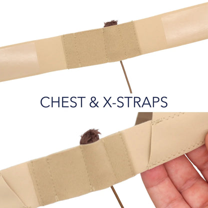 Plush fur microphone sleeve ends attached to chest and X-strap fabric