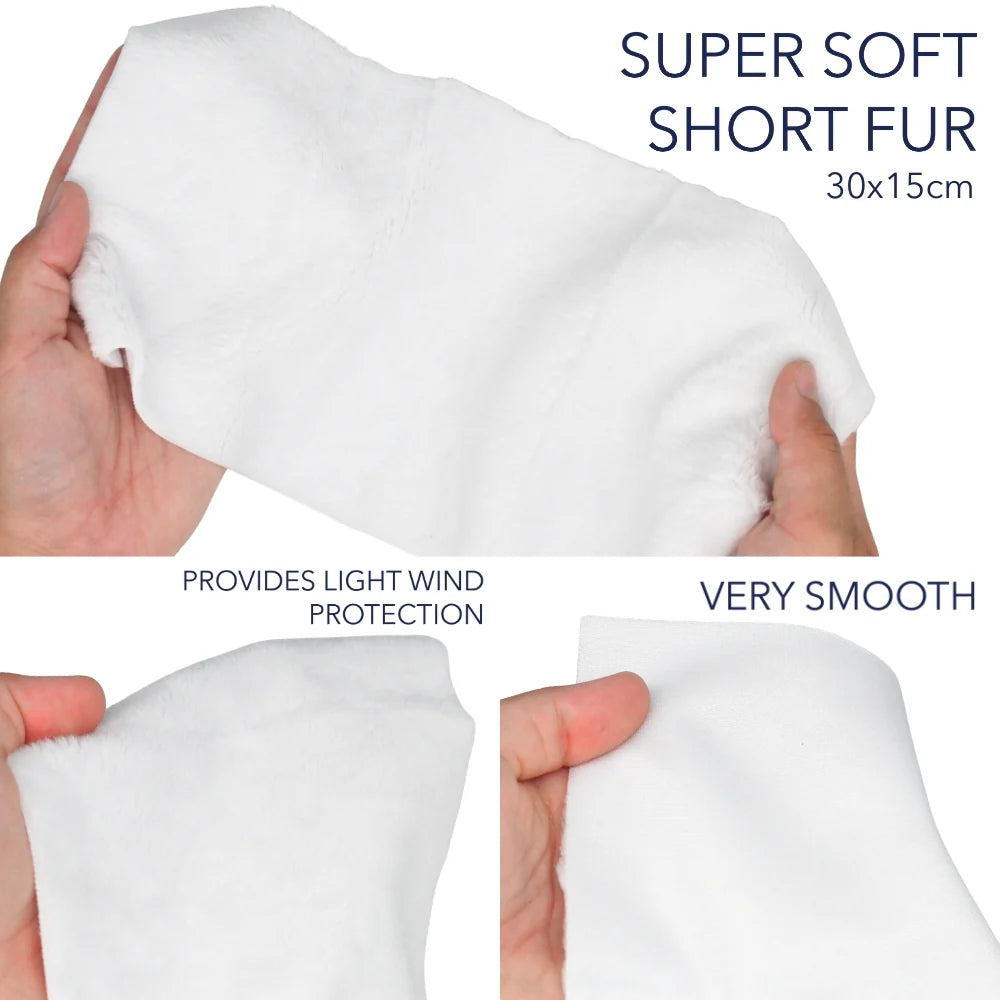 White plush tangle patch with short fur, rectangular fabric piece set