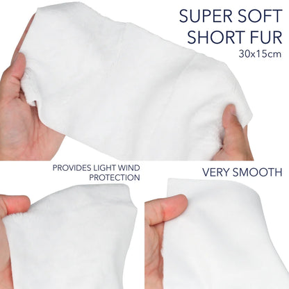 White plush tangle patch with short fur, rectangular fabric piece set