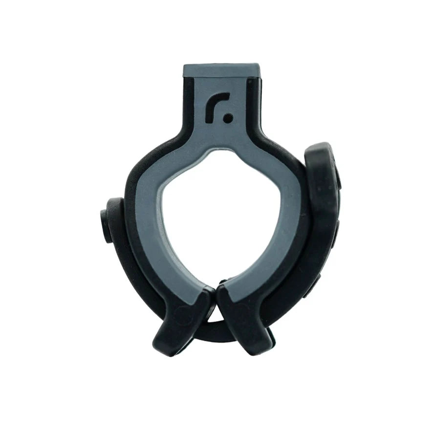 Light gray shock mount cradle with black clamp arms and center ring