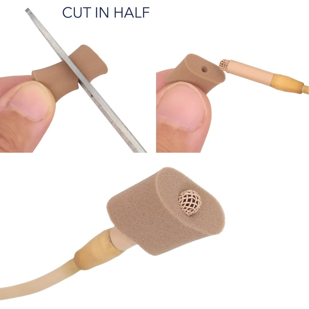 Caramel mini foam mount cut-in-half detail showing foam texture and mounting point