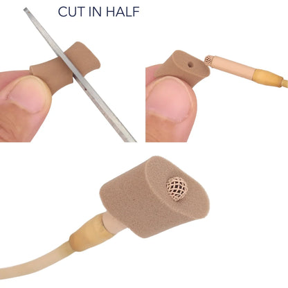 Caramel mini foam mount cut-in-half detail showing foam texture and mounting point