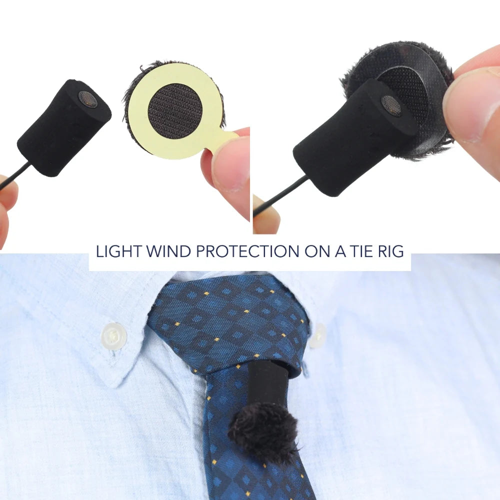 Black plush circle short-fur wind protector placed on a garment edge