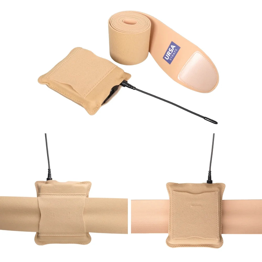 Beige URSA belt set with rolled strap and two detachable fabric pouches