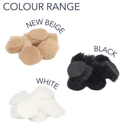 Fur circle wind covers color range in beige, black, and white plush circles